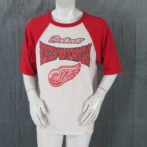 Detroit Redwings Shirt (VTG) - 3/4 Sleeve Raglan Big Logo - Men's Large